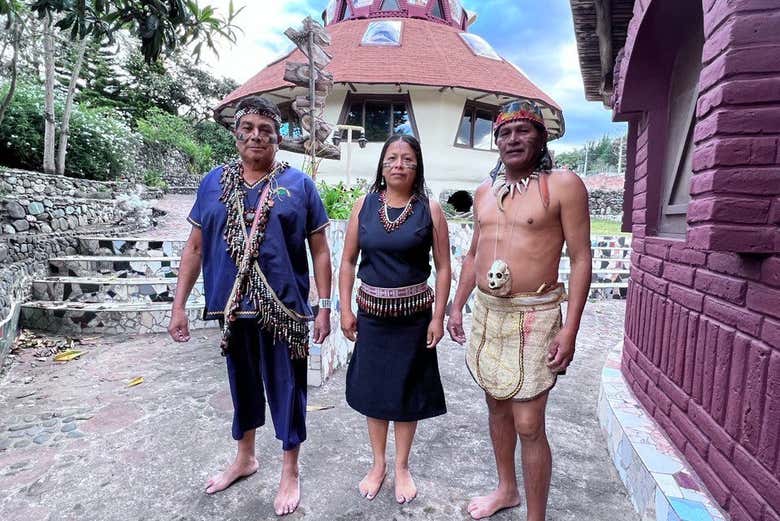 Posing for a photo with the shamans