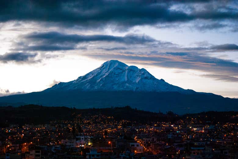 Chimborazo Volcano and Riobamba at dusk
