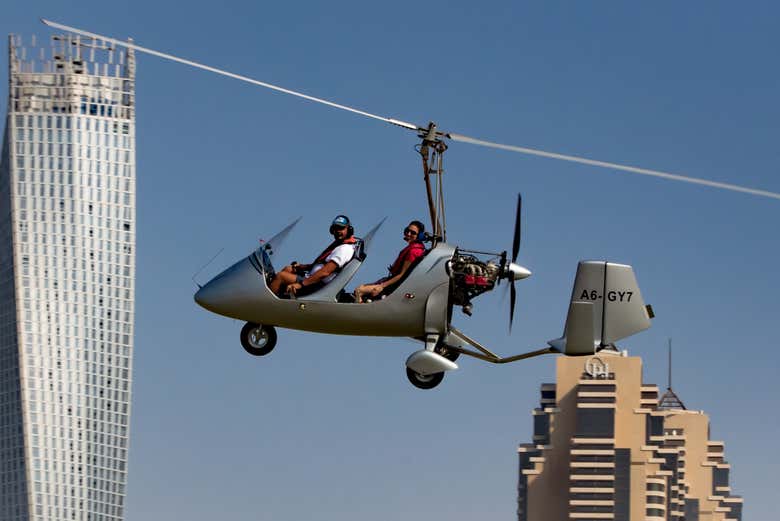 Gyrocopter flight over the city