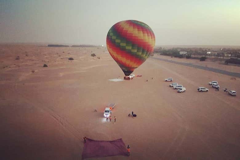 Hot air balloon over the Dubai desert