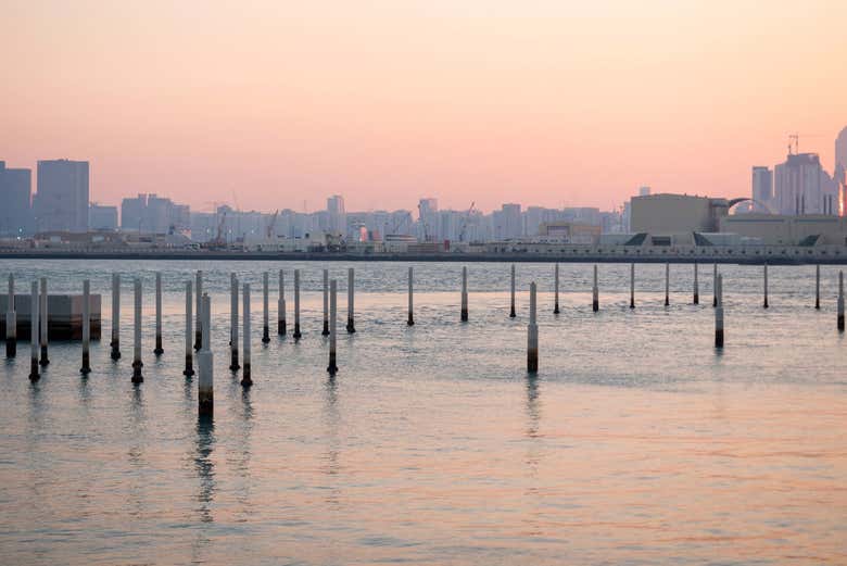 Frente al exterior del museo al atardecer