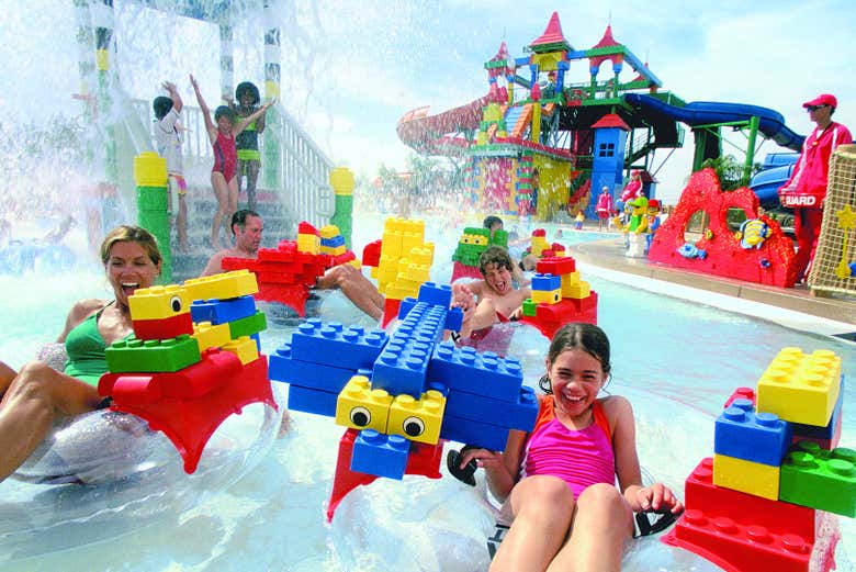 Lego bricks on the water park floats