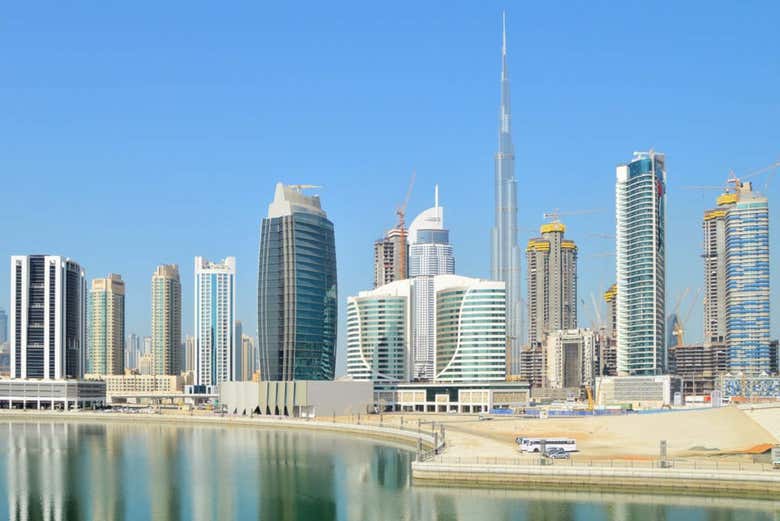 Panoramic view of the skyscrapers in Dubai