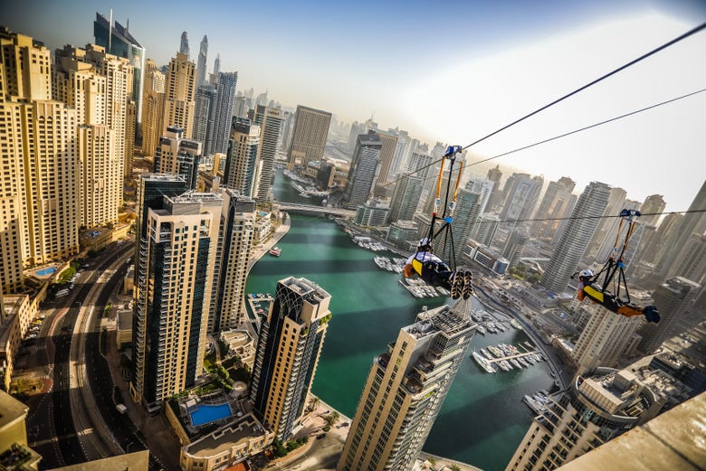 Ziplining over Dubai Marina