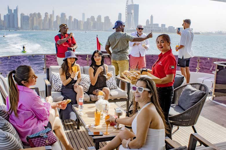 Enjoying lunch on the yacht with a DJ