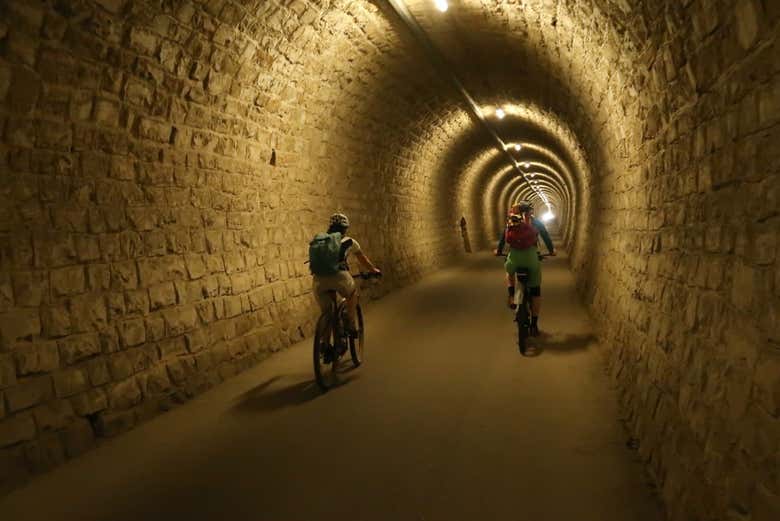 Cycling through one of the tunnels