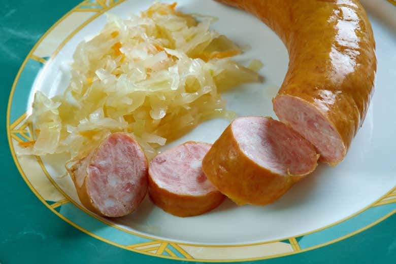 Sample traditional Slovenian sausage!