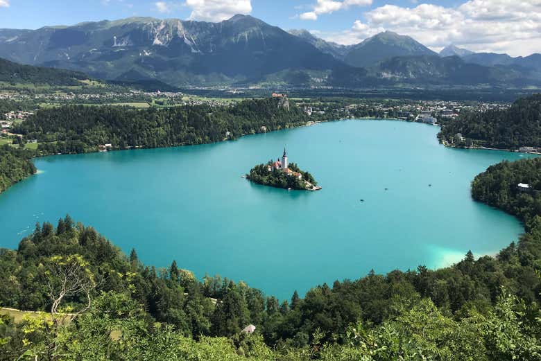 Vista aerea del lago Bled