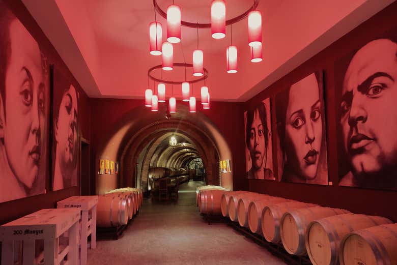 Stroll through the fascinating underground wine cellar