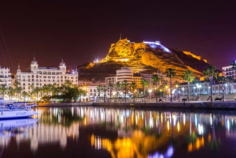Alicante lit up at night