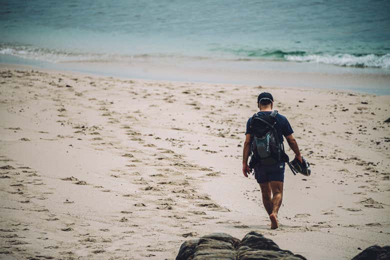 Strolling along one of the beaches on the island of Ons