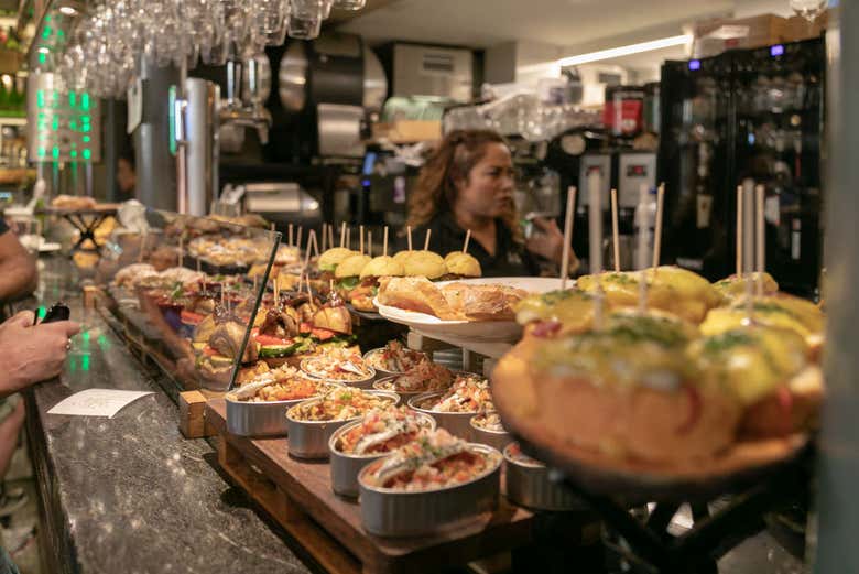 Trying pintxos ( Basque tapas) in Bilbao