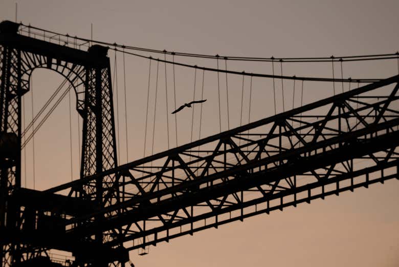 Puente colgante al atardecer 