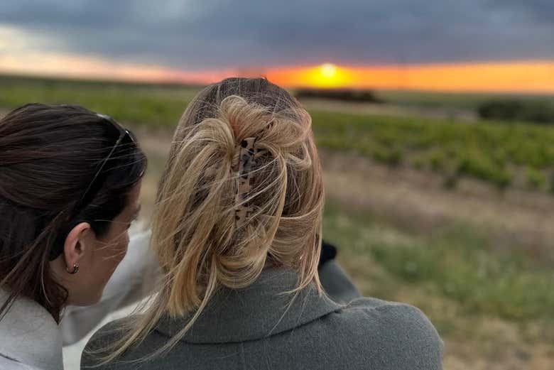 Dos chicas contemplando los viñedos