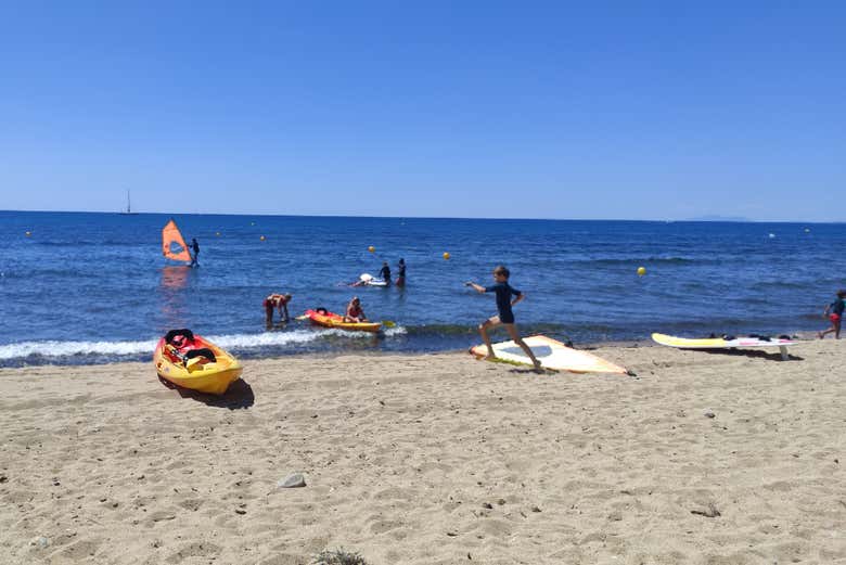 Kayaks at the water's edge