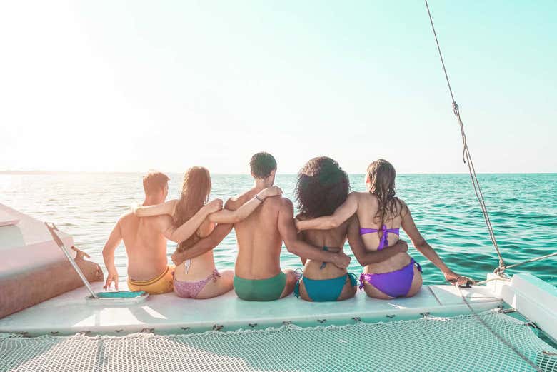 Friends on a catamaran
