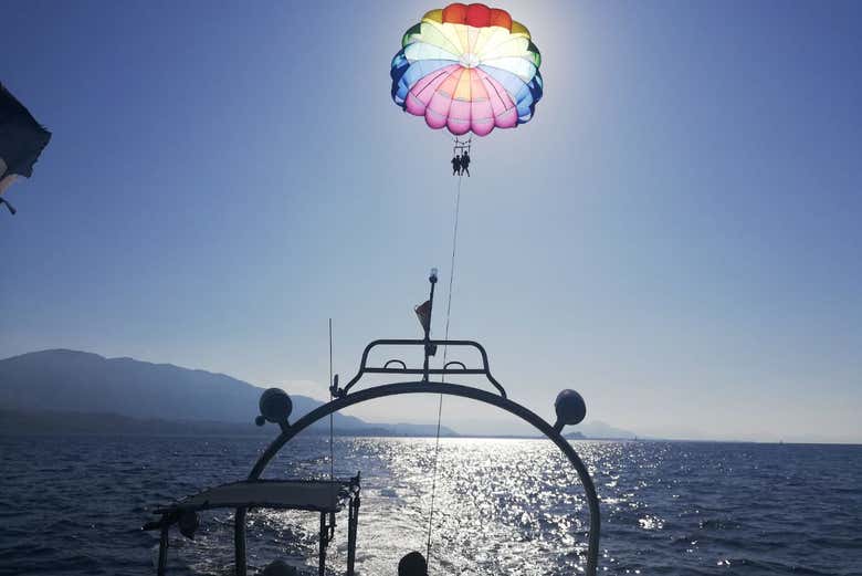 Enjoying the parasailing activity