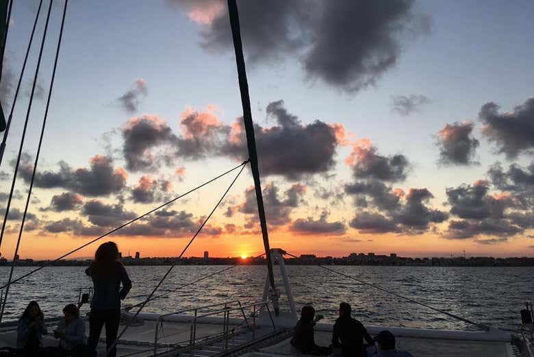 Admiring the setting sun over the horizon