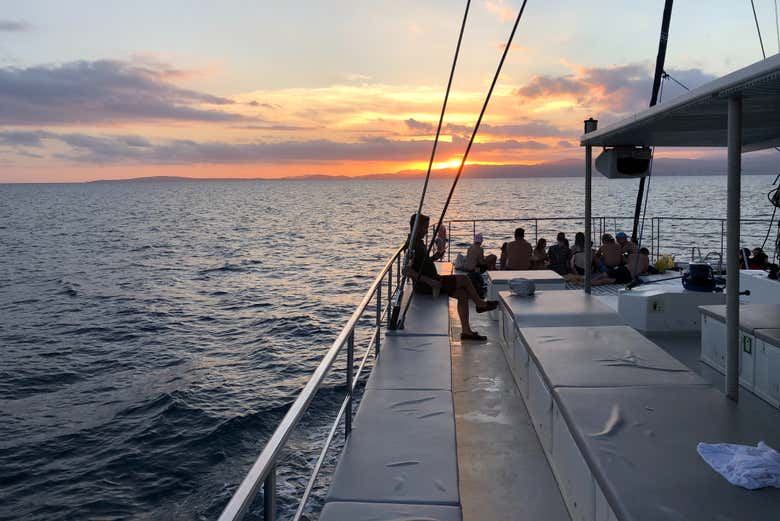 Admiring the views from the catamaran