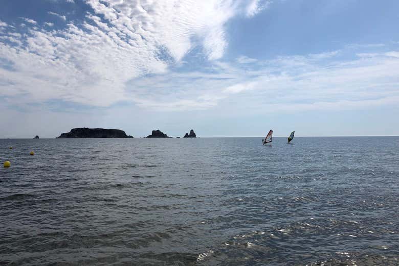 Windsurfing with the Medes Islands in the backdrop