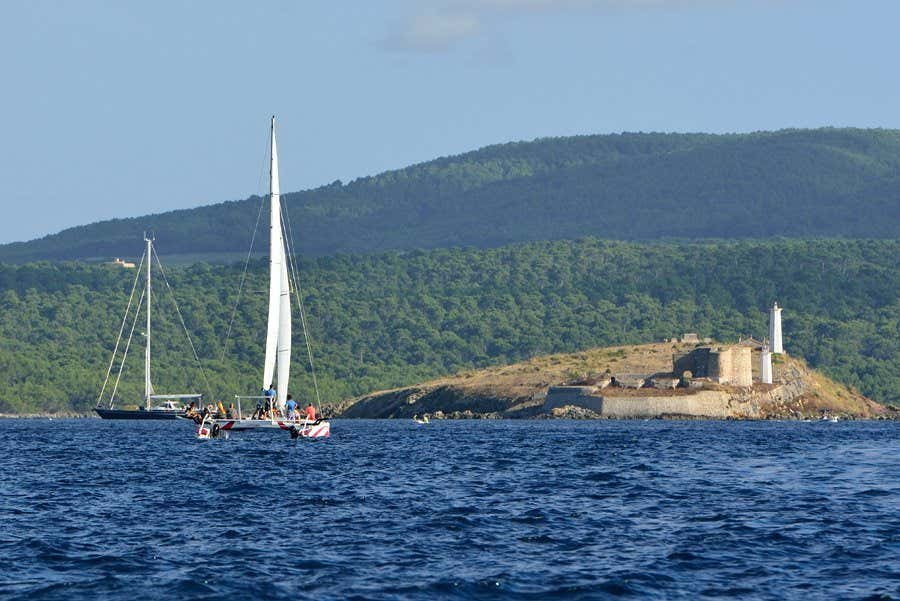 Catamarán entrando en Fornells