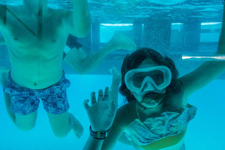 Utilizando el equipo de snorkel