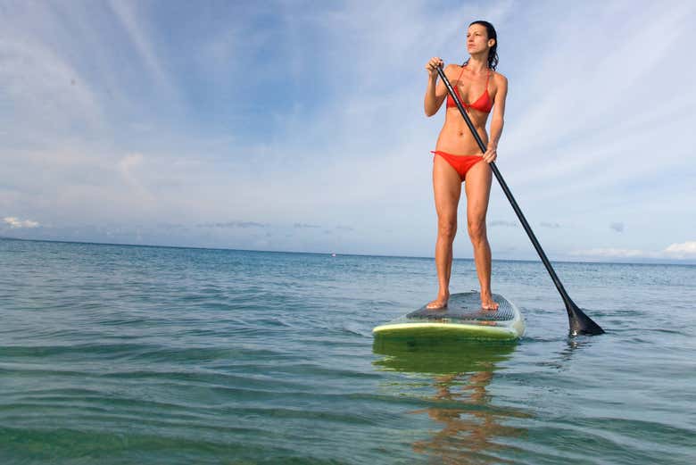 Enjoying the paddle boarding activity