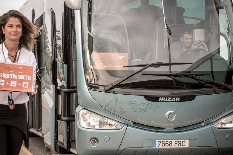 Board a comfortable shuttle bus to the city port