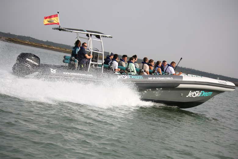 Sailing the waters of Isla Canela at top speed