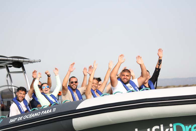 Enjoying a speedboat ride with friends