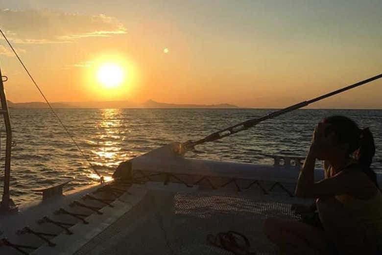 Coucher de soleil depuis le catamaran
