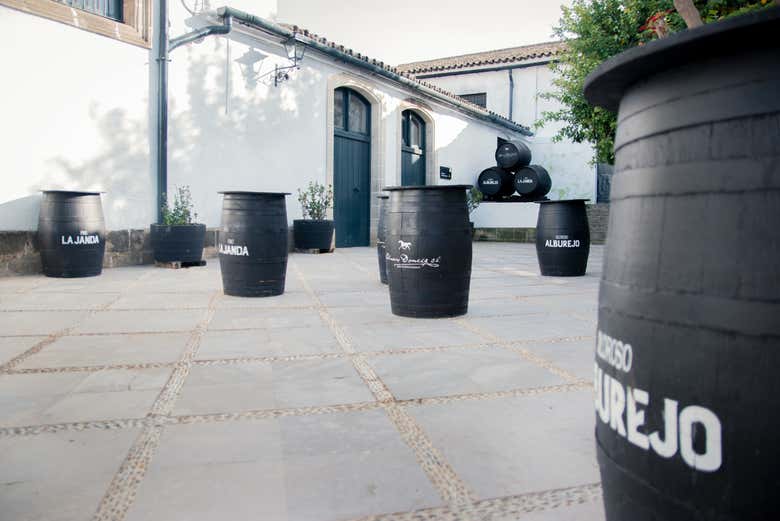 Botti all'esterno della cantina