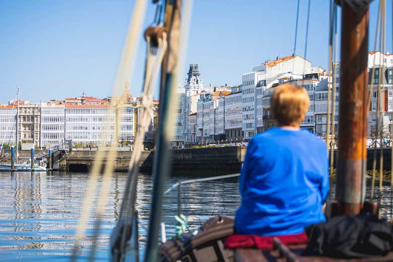 Looking at the coast of La Coruña from the boat