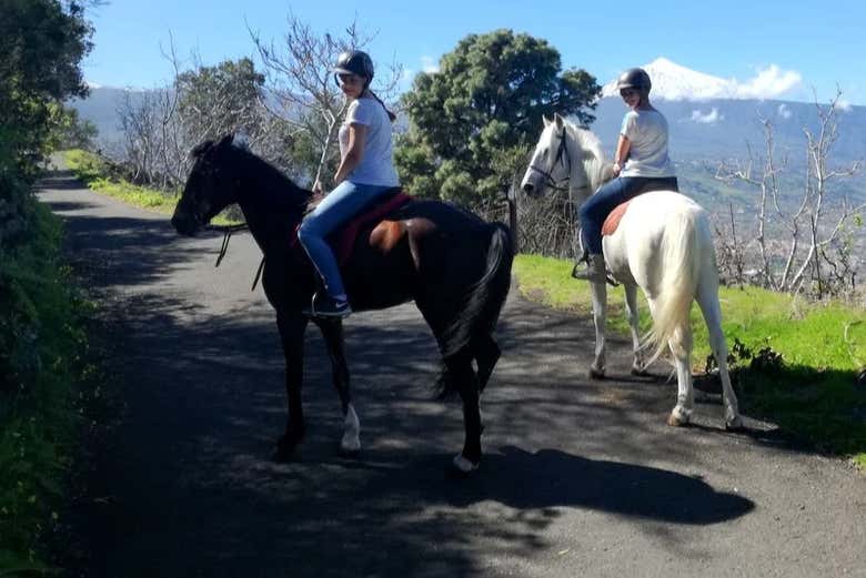 Admirando el Teide durante la ruta ecuestre