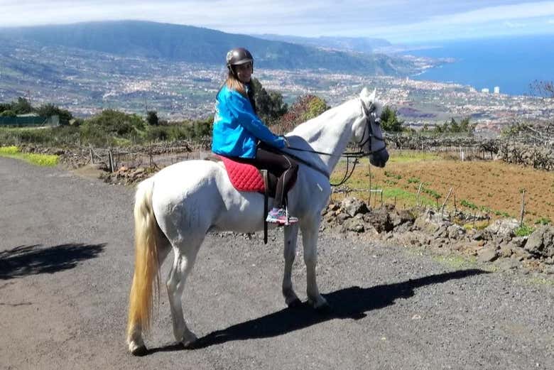 Una joven fotografiada sobre el caballo