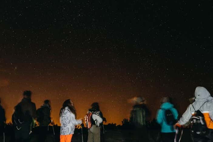 Nighttime hiking group