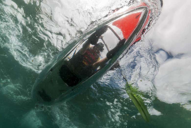 Fondo del kayak trasparante