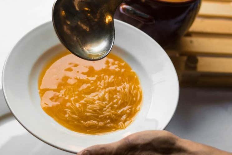 Pouring the soup at the end