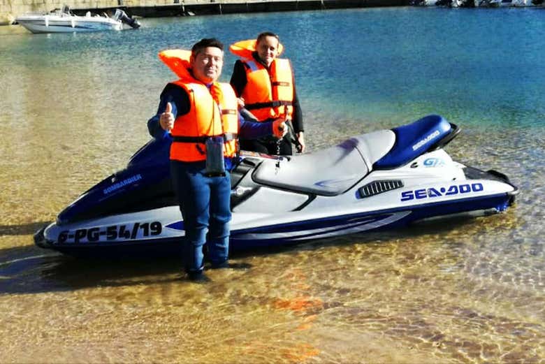 Having fun on the jet ski tour