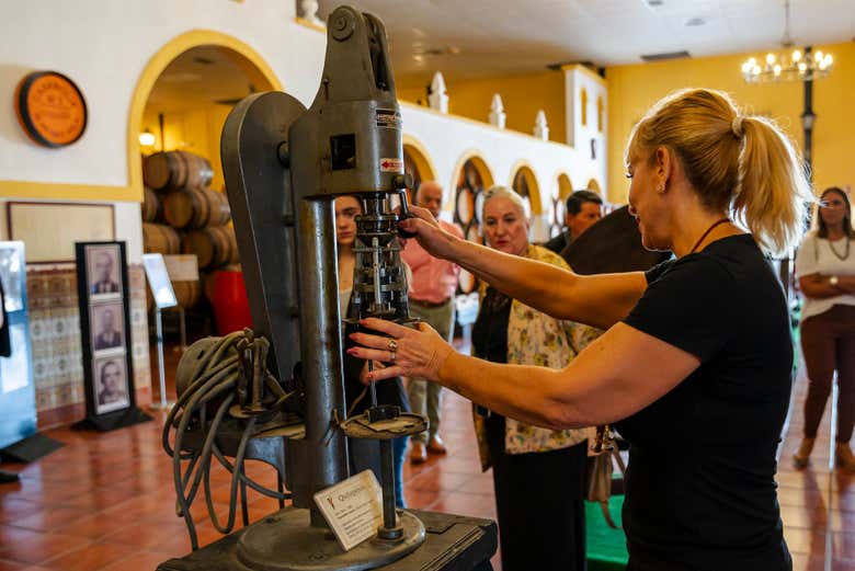 Viendo la maquinaria antigua de las Bodegas Quitapenas