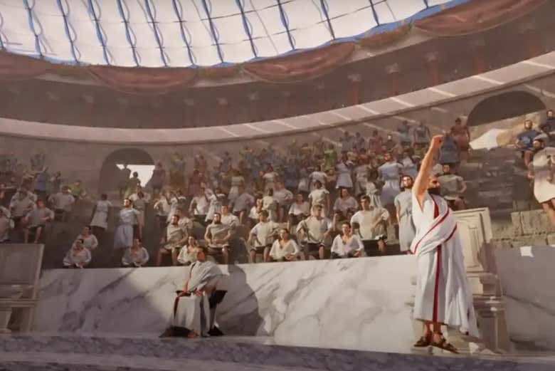 Una escena de realidad virtual en el Teatro Romano de Málaga