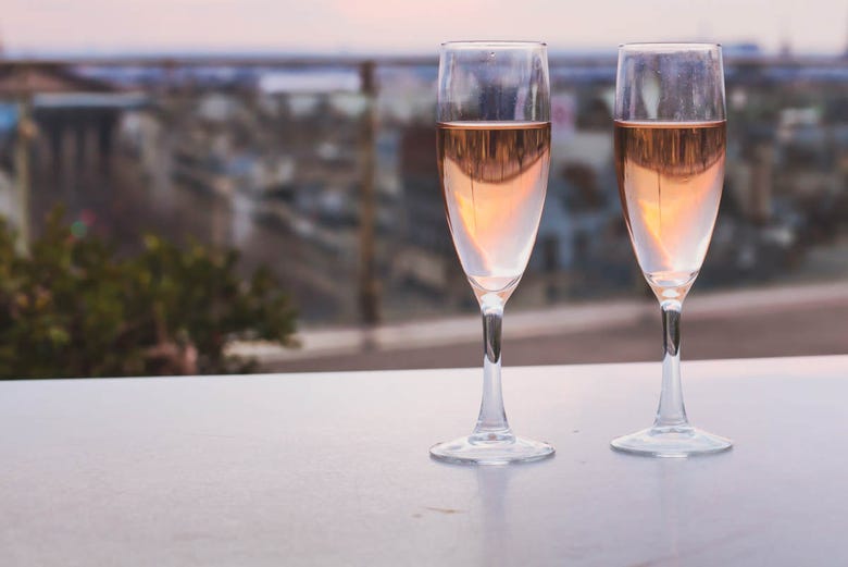 Glasses of wine on a Malaga bar terrace