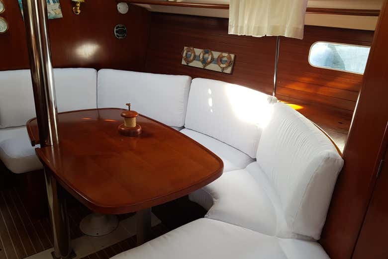 The inside of the boat