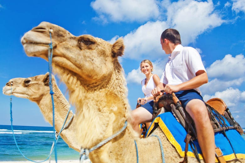 Enjoying the camel ride around Maspalomas