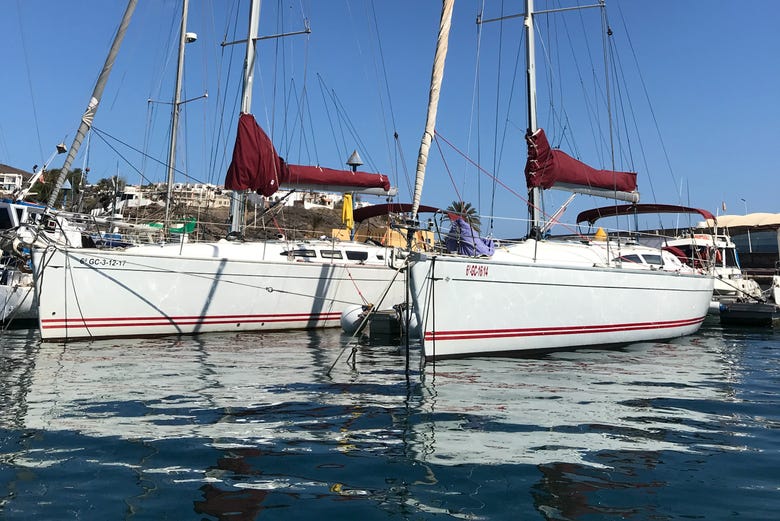 Sailboat in the port of Morro Jable