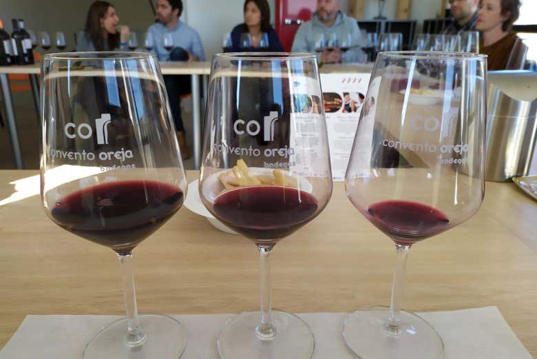 Tres variedades de vino tinto