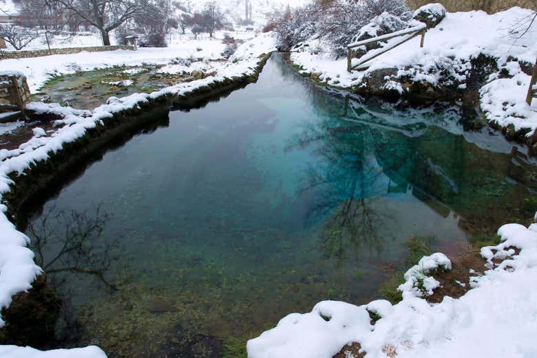 Nacimiento del río Segura con nieve