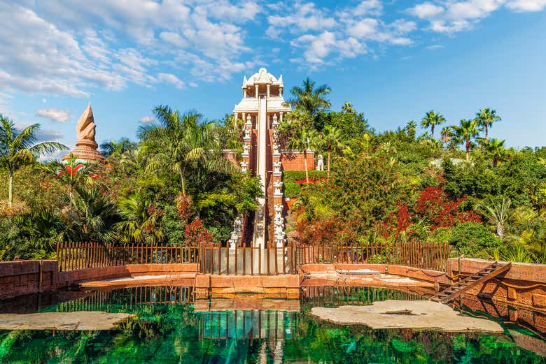 Admirando el tobogán más alto del Siam Park