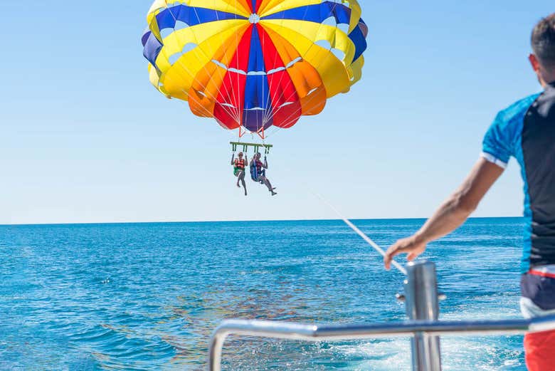 Enjoying the parasailing experience