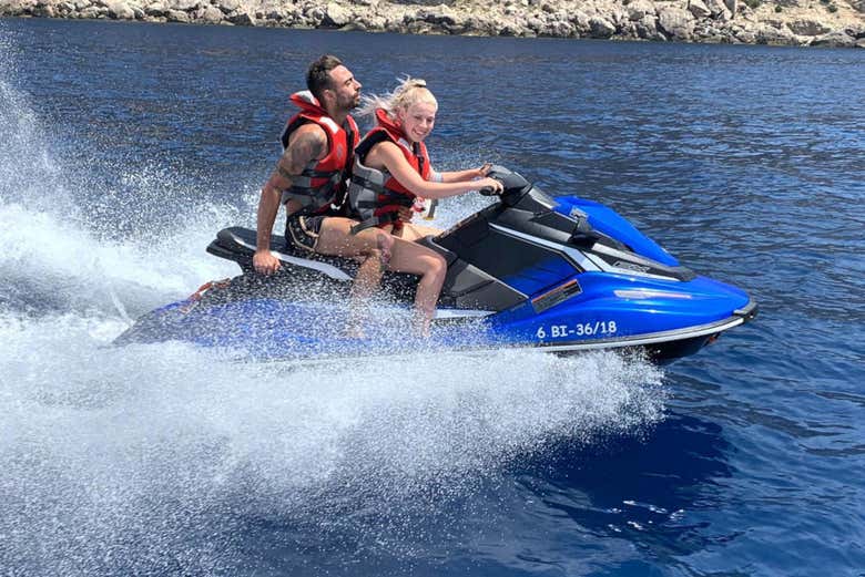Piloting a jet ski in Ibiza